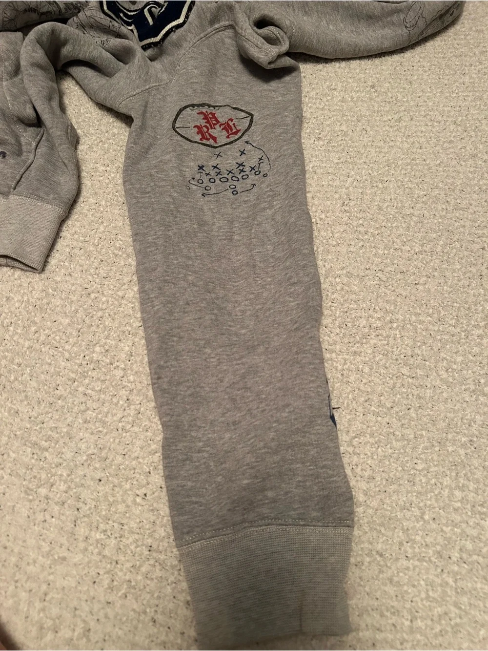 Large Polo Ralph Lauren Varsity Oxford Print Grey Hoodie